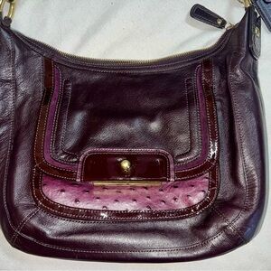 COACH KIRSTEN PURPLE OSTRICH EMBOSSED Leather Shoulder Hand Bag Purse Like New!